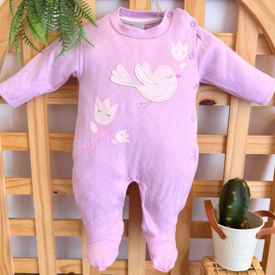 Macacão Malha Trape Zape - Passarinha com Flores - Lilás